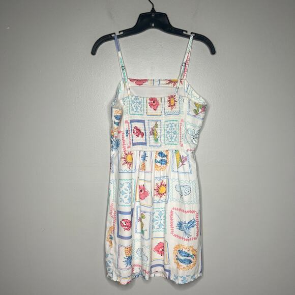 Japna Mini Sundress Amalfi Coast Print Smocked Back Coastal Linen Blend Womens M - Picture 5 of 12